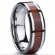 Custom wide band men ring jewelry polished channel core inlay natural koa wood ring stainless steel