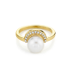 Wholesale fashio real gold plated cubic zirconia freshwater pearl shell bead women jewelry pearl ring