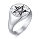 Custom engraved round signet handmade hammered retro vintage oxidized 925 sterling silver tetragrammaton ring