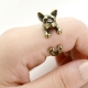 Manufacturer design dog finger open adjustable rings antique black vintage oxidized silver french bulldog ring