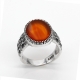 Manufacturer red stone oxidized silver vintage men rings open adjustable man ring gemstone 925 sterling silver