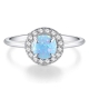 定制订婚戒指宝石公主切割深蓝色立方氧化锆承诺戒指925纯银