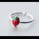 制造商925纯银讲究的手指戒指开放可调女士女孩珠宝珐琅银草莓戒指