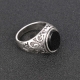 制造可调男子珠宝黑玛瑙雕刻复古黑色男子复古银黑色戒指